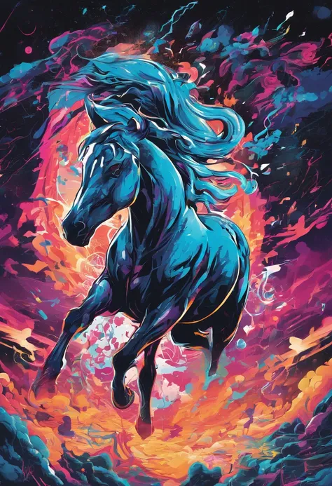 （Legendary artwork），（Running unicorns），Blue-black body，fluorescence，rendering by octane：1.5，in a cloud，Faraway view，Ultra-clear image quality，No characters，（Cloud effects：1.5），（Lightning effects：1.5），（Water vapor effect：1.5），super detailing，8K，official wor...