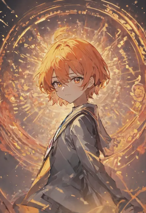 "Chuuya Nakahara From Bungou Stray Dogs as a Sailor  scout with Unique Elements from Chuuya incorporated,keep the Character male , give long orange hair and Give him a Gray ,Black , white and  red color scheme