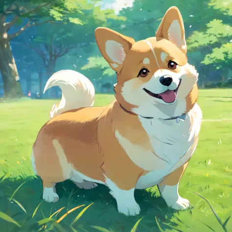 2 Corgi sitting on the grass