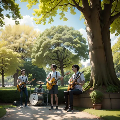 rock band　Under the ginkgo tree　a park