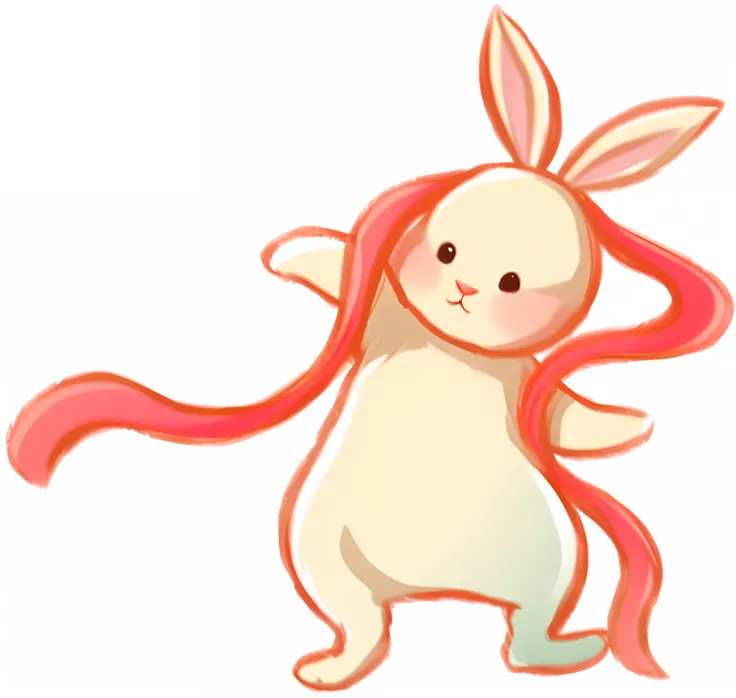 Cartoon bunny with pink scarf and white face and ears, edgBunny, anthropomorphic rabbit, cute anthropomorphic bunny, inspired by Kanbun Master, Rabbit, Rabbit_Bunny, Bunny, inspired by Shūbun Tenshō, dancing character, bunny leg, Bunny Girl, [ [ soft ] ], ...