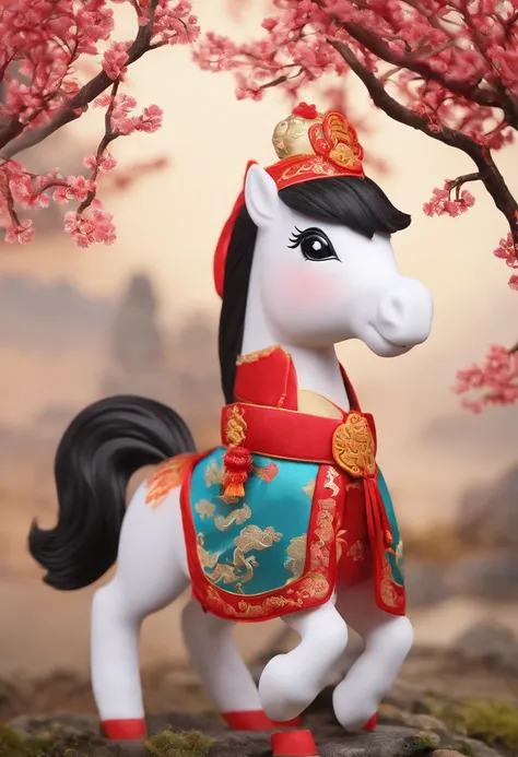 A pony in a Chinese Tang costume，super adorable，电影灯光，Intricate filament design