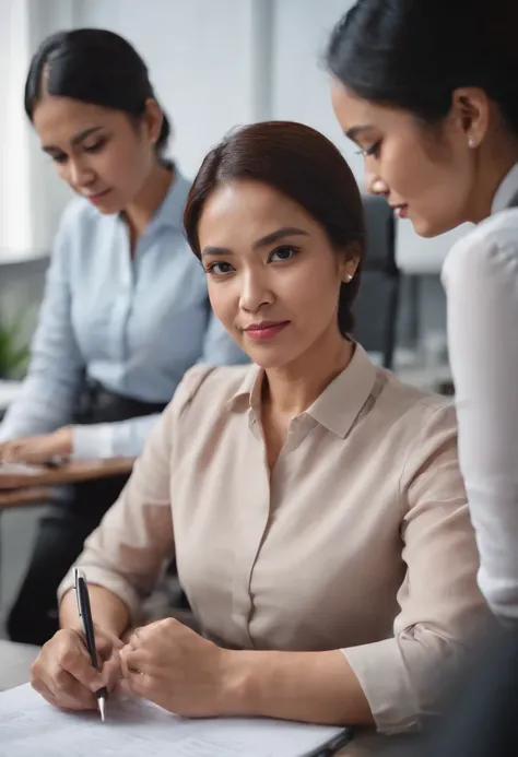 Malay matured women in office attire teaching graphic design in classroom