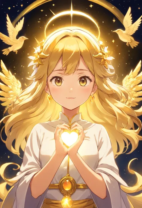 (Golden Goddess Freyer, Majestic Goddess of Love and Magic, Her hands shine with mysterious power.Her hands shine warm and charmingly.Her presence is a light of hope and joy.Her golden aura is、It is a shining golden aura of love and protection.Shooting sta...