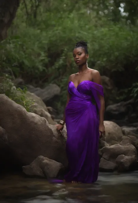 "Bioluminescent Serenity" -, vibrant, Colorful beautiful African female women, violet, green glow firefly, Edward Weston, kimono, Black ink flow, cinematic photo, beach, neon material, intricately detailed fluid  bioluminescent algae, 35mm photograph, boke...