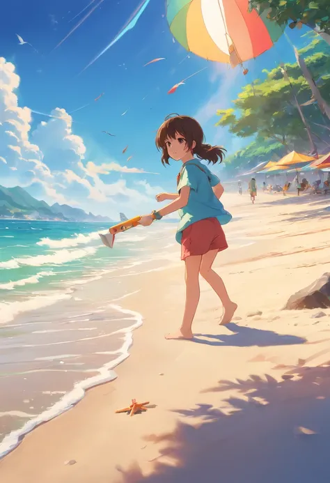 Children playing on the beach, ross tran. scenery background, ryan dyar, environment painting, Beautiful oil matte painting, photorealistic landscapes, 4k hd matte digital painting, 8 k resolution digital painting, 8k resolution digital painting, hyperreal...