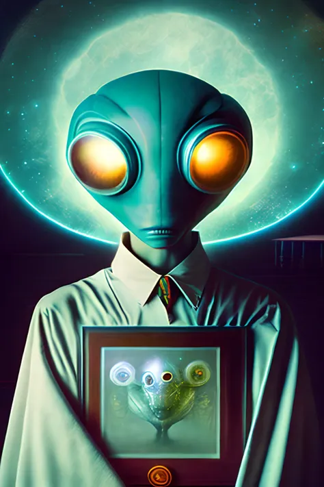 Ghost portrait of a retro school alien from the creator of another dimension of the universe