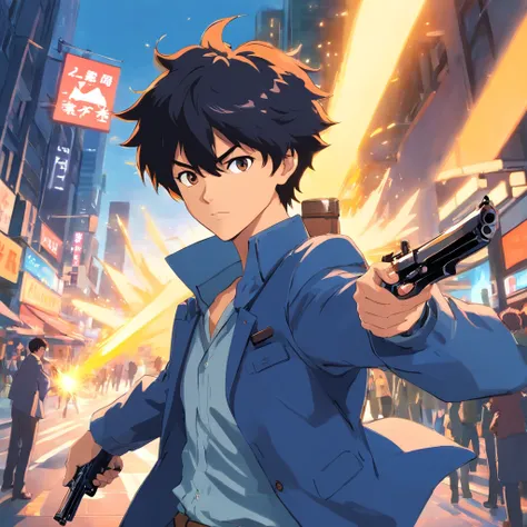 (((obra-prima))), qualidade excepcional, Ultra-detailed illustration, dynamic picture, Spike Spiegel, pistola, intense action scene.
(Remarks) Expanded upon the given prompt by adding more descriptive tags and emphasizing the dynamic action scene involving...