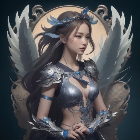 a close up of a woman in a silver and blue dress, chengwei pan on artstation, by Yang J, detailed fantasy art, stunning character art, fanart best artstation, epic exquisite character art, beautiful bikini armor, extremely detailed artgerm, detailed digita...