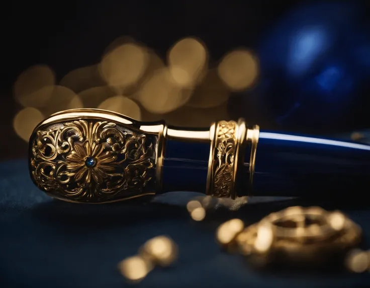 a fountain blue pen with gold ornaments