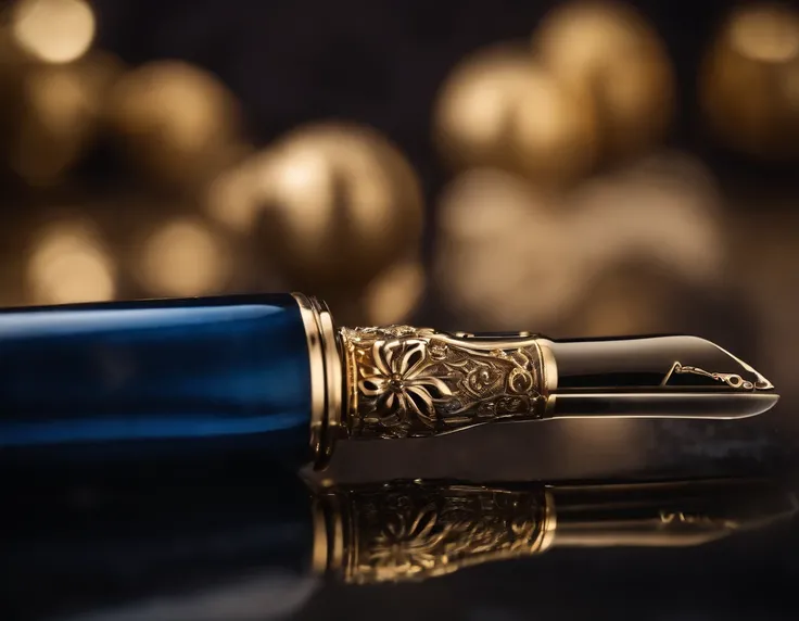 a fountain blue pen with gold ornaments