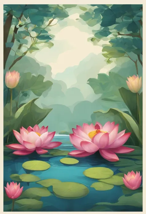 Around a pond with colorful lotus flowers floating on the surface of the water、Pessoas que meditam々Seated illustration」:
borra: The lotus flower symbolizes purification and growth、Water represents emotions and sensitivities。Meditating around the lotus flow...