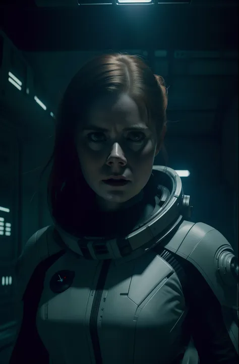 Hot terrified Sci fi Amy Adams on Ishimura Horror Space Ship photography, natural light, photorealism, cinematic rendering, ray tracing, the highest quality, the highest detail, Cinematic, Third-Person View, Blur Effect, Long Exposure, 8K, Ultra-HD, Natura...