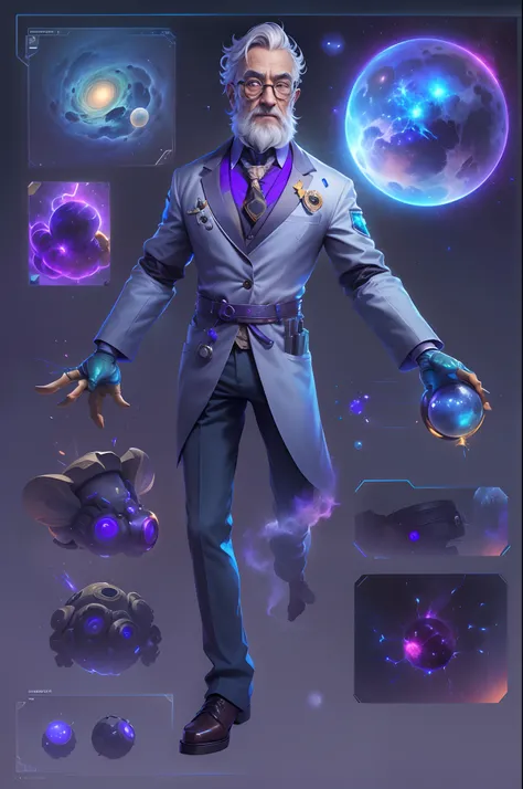 Grandpa scientist who studies the universe and taboos，Use dark matter and cosmic energy，wisdom，Love to experiment，splash art Fortnite