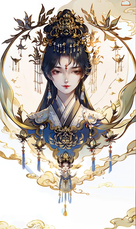 one-girl， Ancient Chinese clothing， rays of sunshine， Clear face， Delicate cloud shoulders，Clean white background， tmasterpiece， super detailing， Epic composition， hyper HD， high qulity， extremely detaile， offcial art， Uniform 8k wallpaper， super detailing...