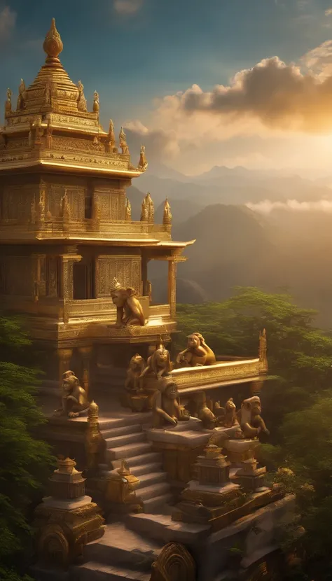 monkeys，battle armor，Golden Hoop Stick，Temple，​​clouds，celestial gardens，Make a big fuss about the Heavenly Palace，