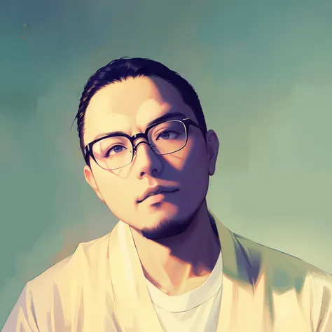 there is a man with glasses and a white shirt posing for a picture, shigeto koyama, inspired by Chen Daofu, Leng Jun, cover photo portrait of du juan, shigeto hirai yuya, yanjun cheng, inspired by Shigeru Aoki, xintong chen, peter xiao, inspired by Luo Pin...