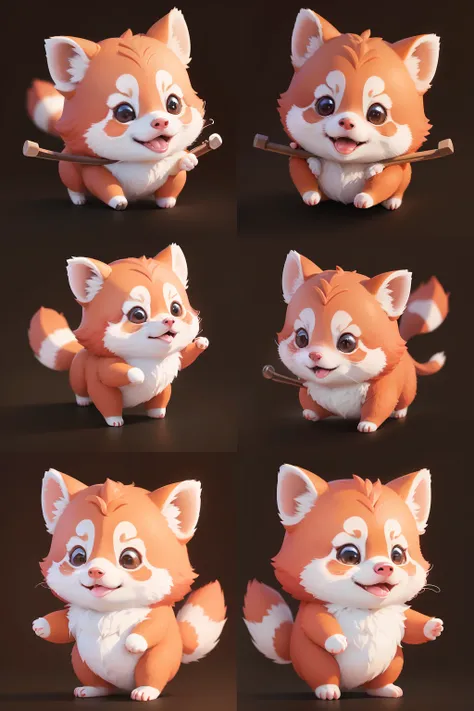 Cute red panda，closeup of face，Close-up of emoji，Full body piglet expressions and movements，The action is exaggerated、cheerfulness、vred、grieves、astonishment、cheerfulness, etc，various emotions，White background，G version，Sticker art design，hyper HD，8K ，Nine-...