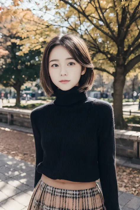 Medium (shoulder-length:1.2) up hair,  (masutepiece:1.1),(Best Quality), (Raw photo), (Beautiful 14 year old Japan girl), (Cute face),
(hitornfreckles:0.6), Cute lips,
Dynamic lighting, (Camera from under your feet),
Provocative,
Happy,
In the park,
(Black...