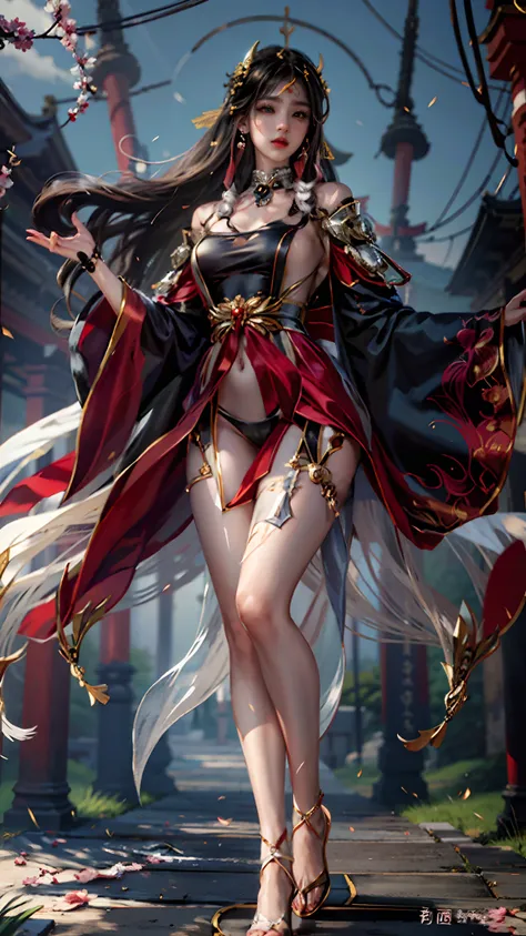 NSFW, Realistic super nasty fox woman, , A priestess sitting on the door of the shrines torii, Fluffy priestess uniform, full bodyesbian, Angular eyes, Hair between the eyes, hair messy, Gentle and attractive, Bare shoulders, delicate sexy collarbone, full...