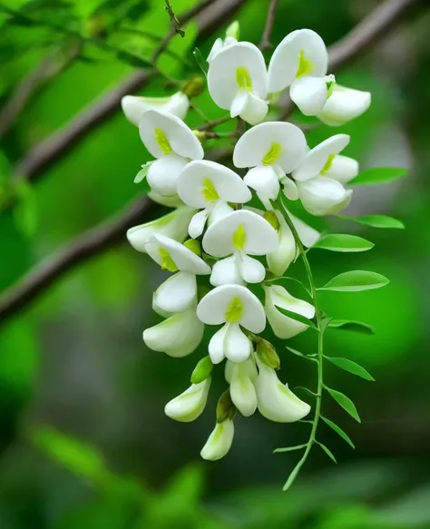 A white flower hangs from the tree, flowering vines, Sweet acacia tree, White flowers, beautiful  flowers, Fragrant plants, flor branca, flower, jasmine, tropical flower plants, Beautiful flowers, Beautiful nature, white blossoms, A beautiful, big breasts ...