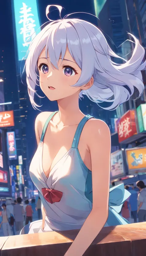 Look up at white hair，horse tailed，比基尼，cleavage，fleshy feeling，Stick out your tongue，Seductive expressions，first person perspective，Without losing its fleshy feel