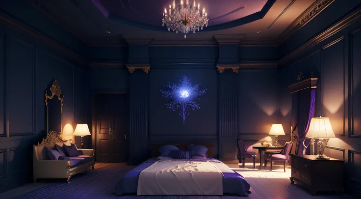 Night Flower Room Blue-Purple Two-Dimensional Volumetric Lighting Rendered in V-Ray Rendered with V-Ray Rendered in Fairytale Beauty