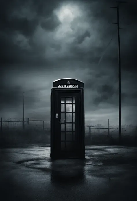 Dense atmosphere、A lonely telephone booth standing in a puff