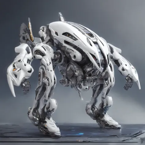 An alien，Humanoid，mechs，(Wearing a white zirconia dioxide ceramic surface mech:1.5)，(((Hard surface properties)))，(((streamlined line design)))，It has refined features in a sci-fi environment,with light glowing, Sparks and lights, best qualtiy，tmasterpiece...