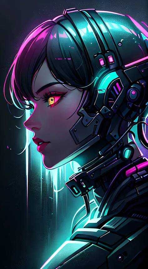 (book cover) (Masterpiece), (Highest quality), (offcial art, Highly detailed CG unity 8k wallpaper), (Very detailed), Attractive Profile Picture, A girl who becomes a cyborg, (Beautiful eyes, Glowing eyes, Heterochromia: 1.5) ninjartist, heroes, Lazy, Anti...