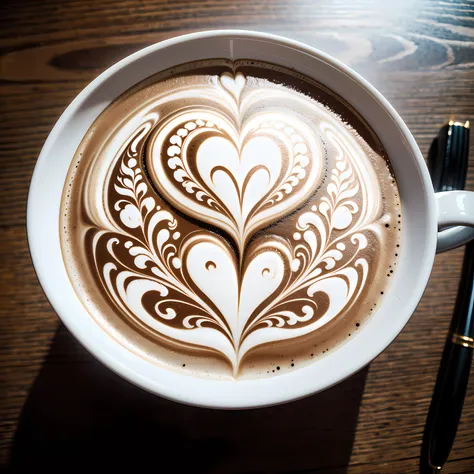 latte art using white form:1.5, butterfly latte art:1.5, a couple of coffee:1.3, intricate illustrations, delicate linework, fin...