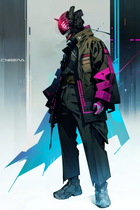 samurai techwear, cyberpunk, futuristic, full body