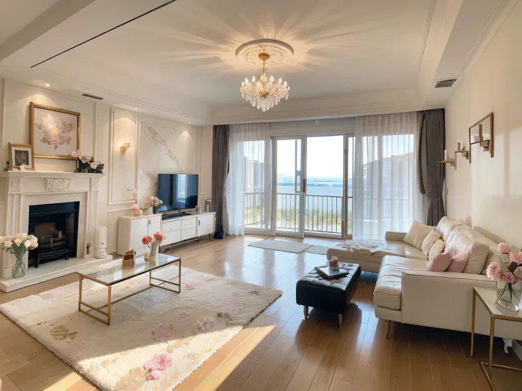 Reallightandshadow，A huge floor-to-ceiling window opens the door to the dreamland。Finely trimmed clusters of flowers，Exudes a colorful fragrance。Soft sunlight shines through the windows，A sea of colorful flowers is reflected。Inside the living room，The comf...