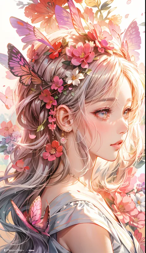 anime girl with butterfly hair and flowers in her hair, beautiful anime portrait, beautiful anime girl, detailed digital anime art, stunning anime face portrait, detailed portrait of anime girl, anime style 4 k, clean detailed anime art, pretty anime girl,...