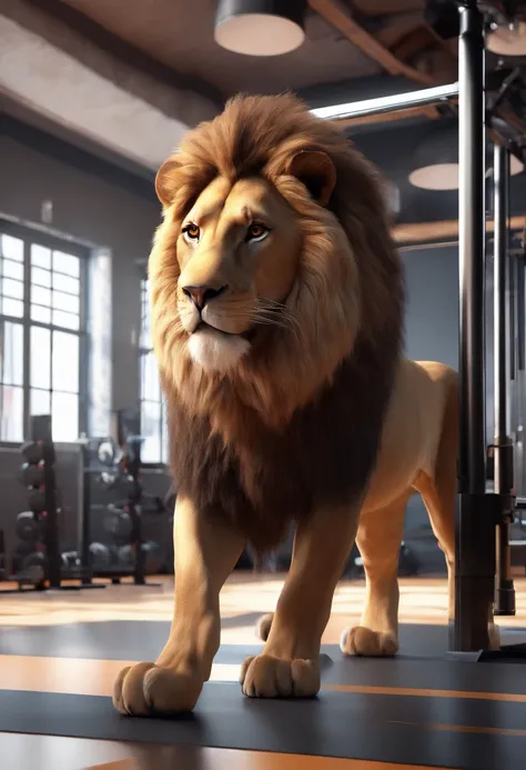 A lion in a gym