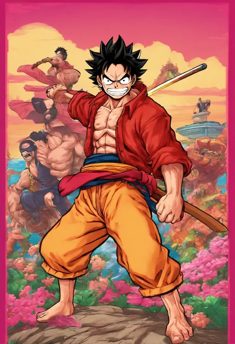 hyperrealistic), (illustration), (high resolution), (8K), (extremely detailed), (best illustration), Luffy gear 5, one piece, samurai