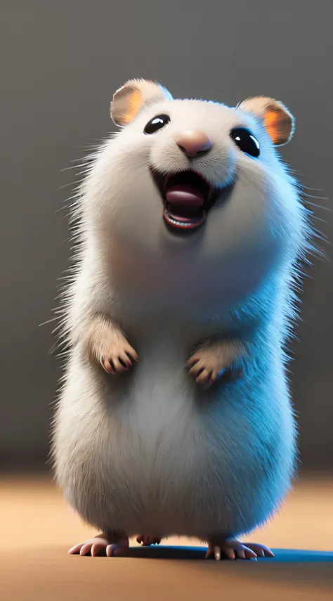 The cute little hamster waved and smiled in greeting me，unreal-engine，cozy indoor lighting，art  stations，detailed digital painting，cinematic ligh，Character design for Mark Raden and Pixar and Hayao Miyazaki，illusory 5，daz，ultra-realistic realism，Octane ren...