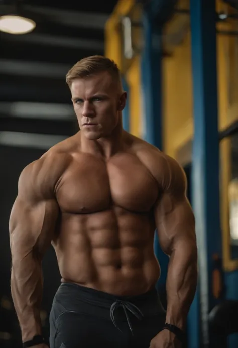 Finnish bodybuilder with gasp pants and big acne on face