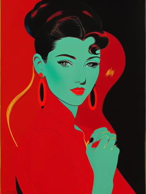 Alafed portrait of woman with red earrings and black dress, inspired by Alberto Vargas, ( Art Fitzpatrick ), patrick nagel, Inspired by Patrick Nagel, Anna Dittmann Alberto Vargas, inspired by Itō Shinsui, Inspired by Harumi Hironaka, satoshi kon artstyle,...