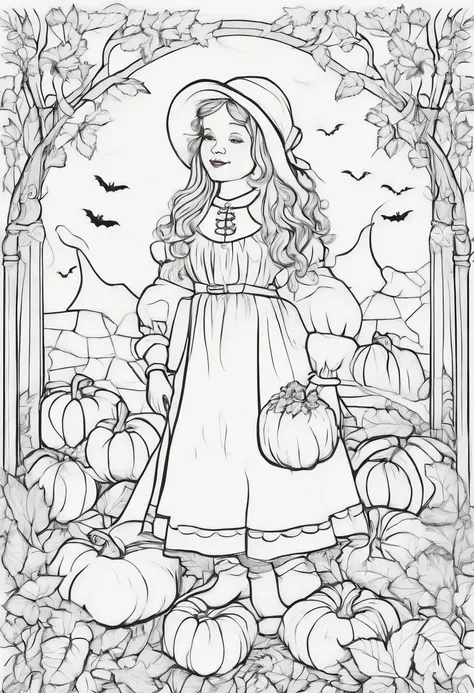 b/w outline art for kids coloring book page halloween Kids Kids coloring pages, full white, kids style, white background, whole body, Sketch style, full body (((((white background))))), only use outline., cartoon style, line art, coloring book, clean line ...