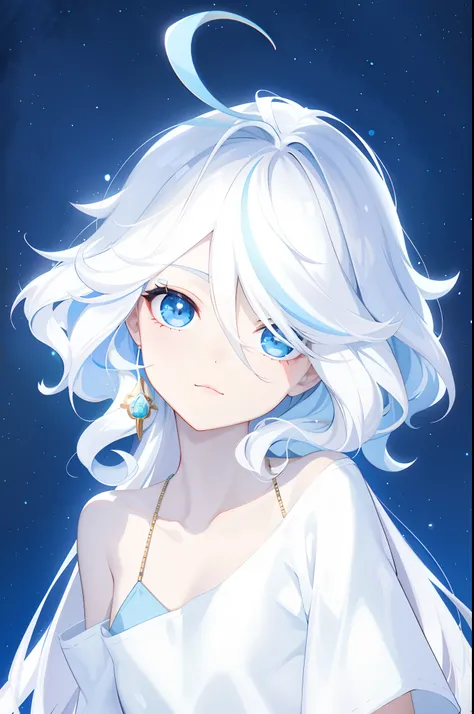 Menina anime com cabelo branco e olhos azuis em um vestido branco, divindade de cabelos brancos, portrait knights of zodiac girl, Anime Girl with Cosmic Hair, menina com cabelo branco, cabelos brancos, Arte digital no Pixiv, Um retrato anime de Cirno, tren...