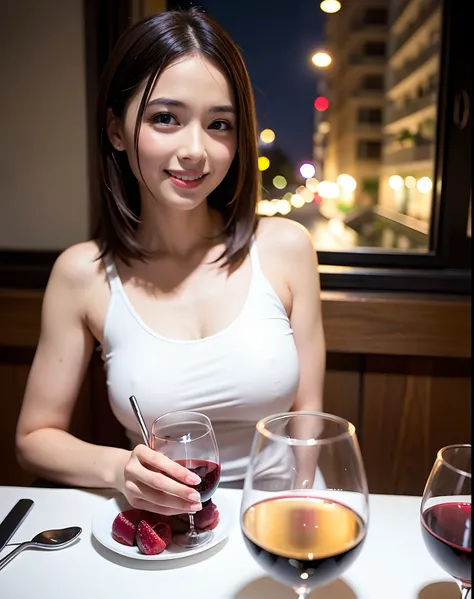 (64K, UHD, top quality, masterpiece: 1.2), (realistic, photorealistic: 1.37), super detailed, pretty woman 1 person, (slim face), (slim body), (brown hair), (short cut), cheeks slightly blushing, (44 years old), 38 years old, solo, beautiful detailed urban...