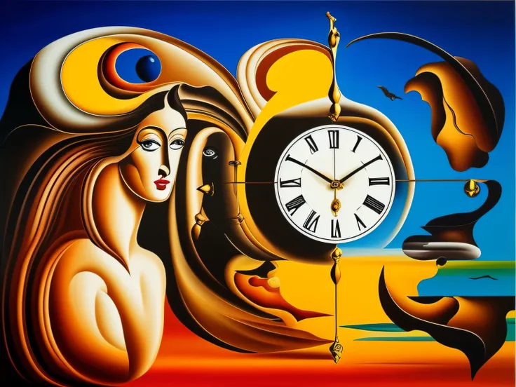 create salvador dali style painting, clock, woman