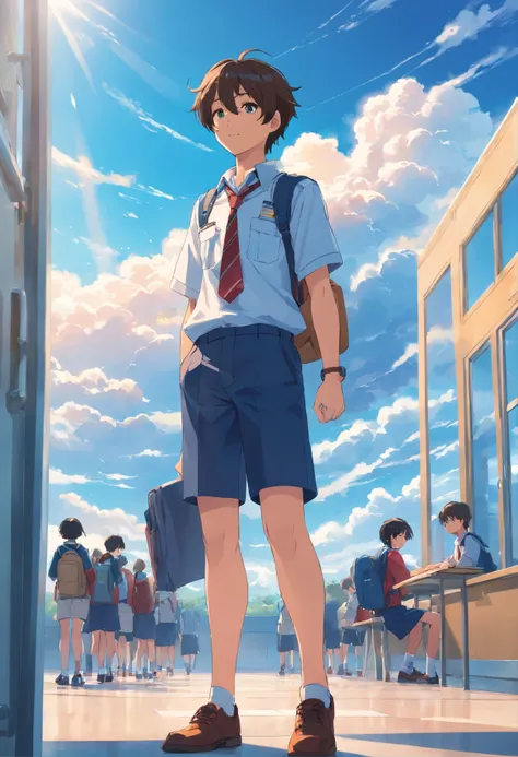 Man using shorts with uniform in school, with cloud, with blue sky, with beautiful sky