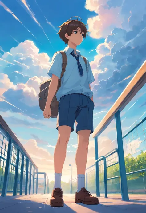 Man using shorts with uniform in school, with cloud, with blue sky, with beautiful sky