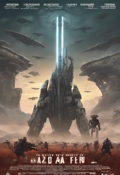 Craft a captivating movie poster that depicts the epic clash between humanity and an advanced alien race. Showcase the looming threat of the alien invaders, the resilience of human defenders, and the otherworldly technology and landscapes, capturing the es...