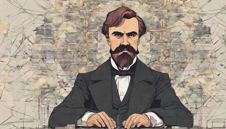 (friedrich nietzsche),(melhor pose),(best angle), (better expression) ,multidimensional geometric wall PORTRAIT, arte,Yang08k, lindo, Colouring,