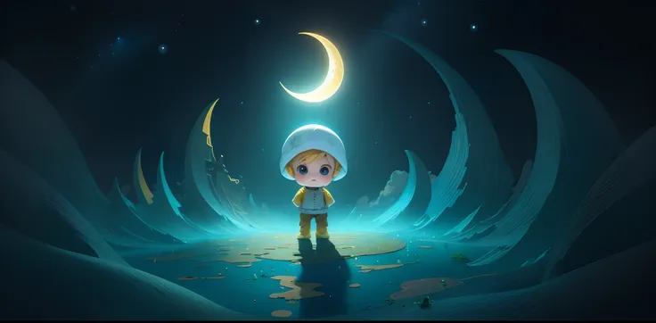 masterpiece,gufengmap,light yellow theme,chibi,1moon,rabbit