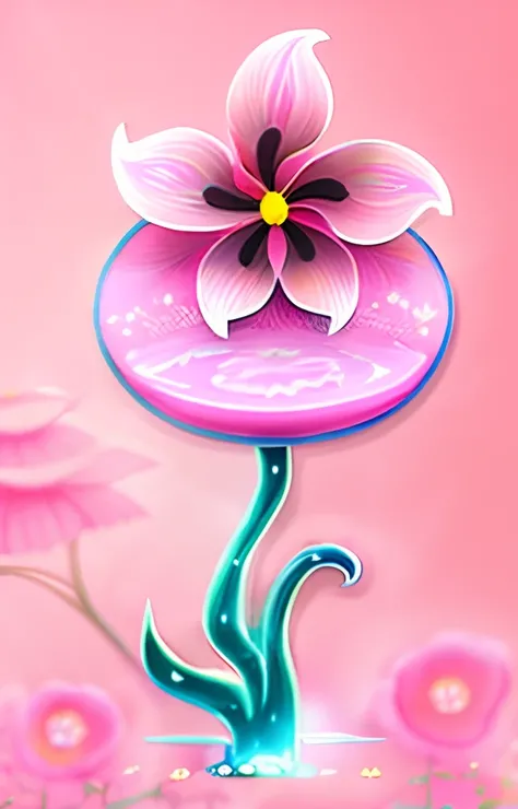 Cartoon drawing of a flower，There is a pink flower on it,  flower face, flower head, inspired by Kagaku Murakami, giant flower head, inspired by Hanabusa Itchō, flowerpunk, depicting a flower, flowercore, humanoid flora, Cute shape