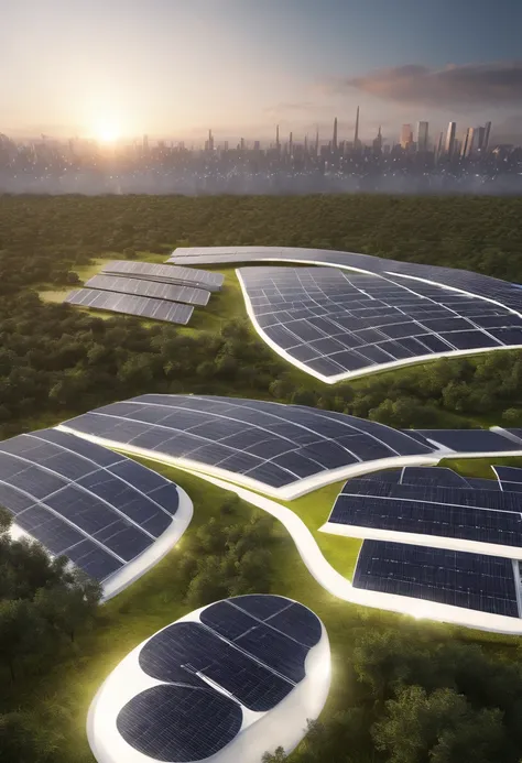 solar panels farm interface concept city , white color, 3D